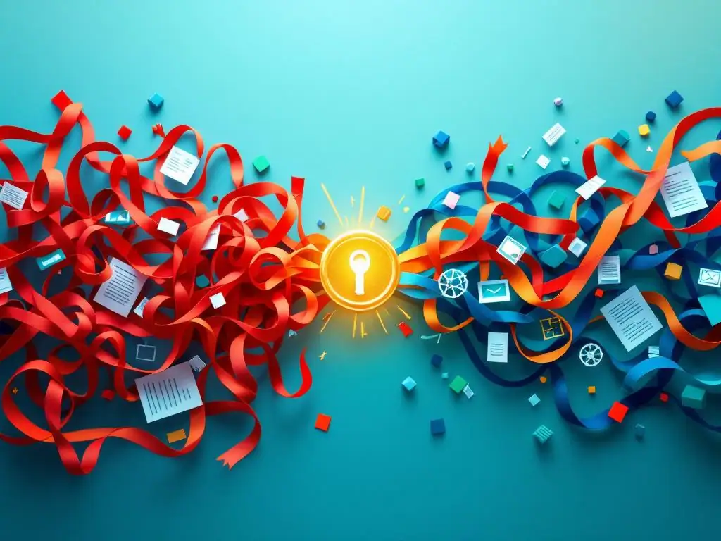 Gouden sleutel ontgrendelt transformatie van rommelige rode bureaucratie naar gestroomlijnde blauwe PRINCE2 projectmanagement